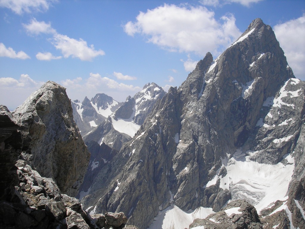 Teewinot peak with Grand Teton in the background